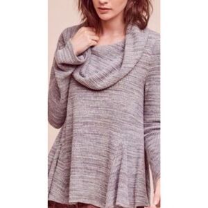 Anthropologie POSTMARK Womens Sweater MAURISA Gray Thermal Waffle Knit Cowl Sz S
